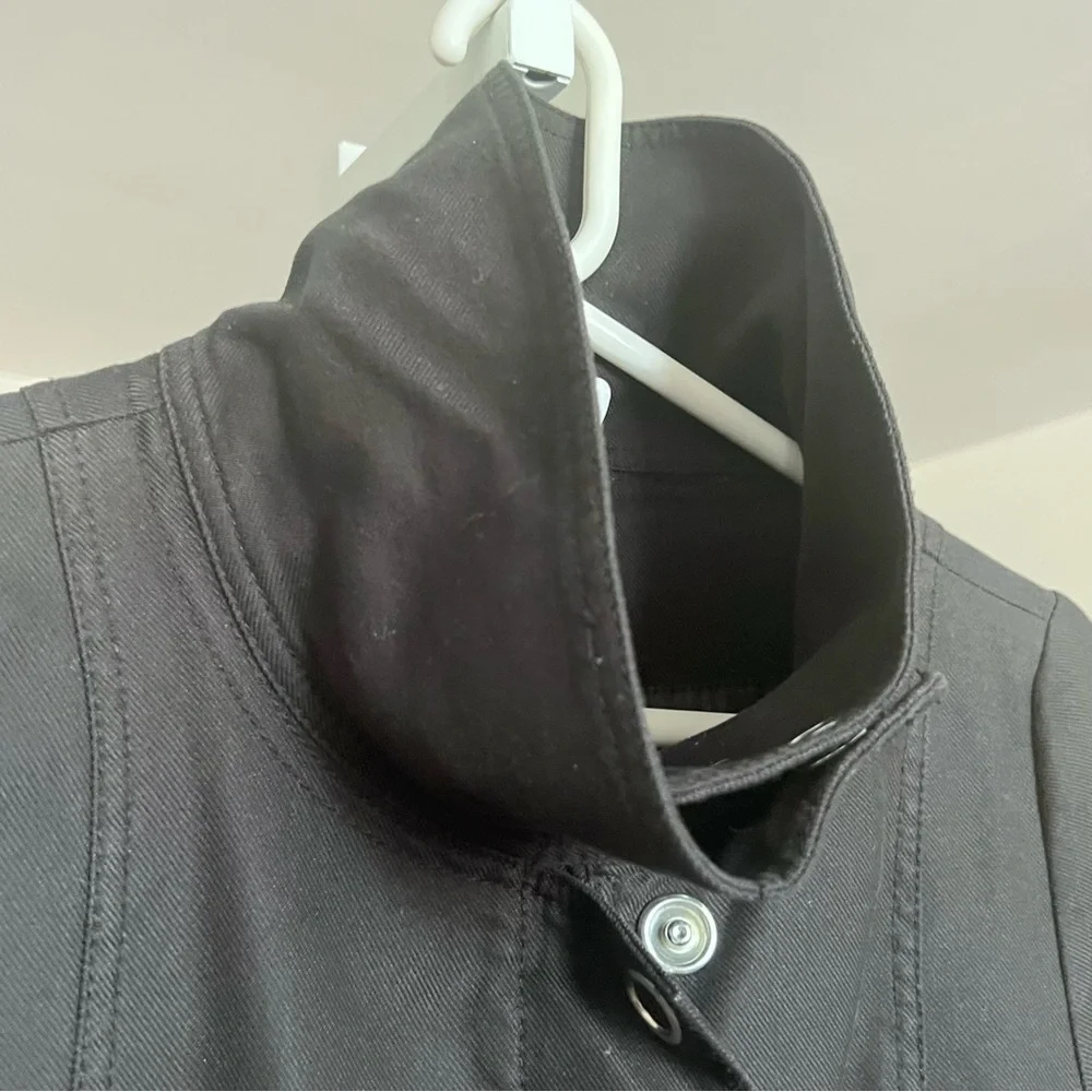 H&M Black Cropped Trench Coat SZ 4 Classic Casual Belted High Collar 2000s - Picture 6 of 12